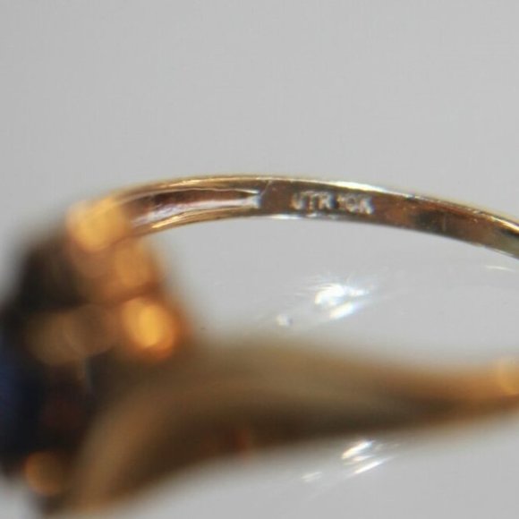 UTR 10K Yellow Gold Blue Marquise Sapphire Diamond Ring Size 6.75 - Picture 6 of 8